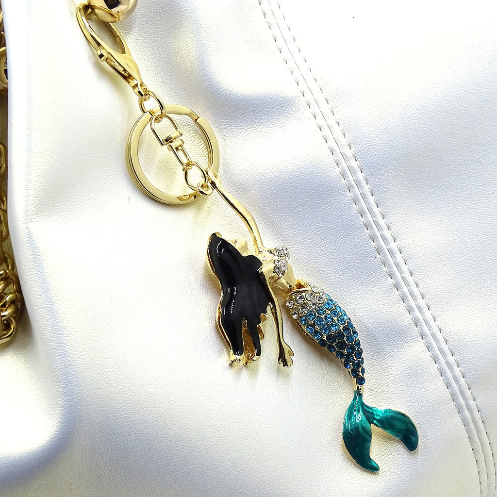 Creative Jewelry Stereo Diamond Enamel Mermaid Keychain Car Hanging Women's Bag Accessories Metal Key Ring