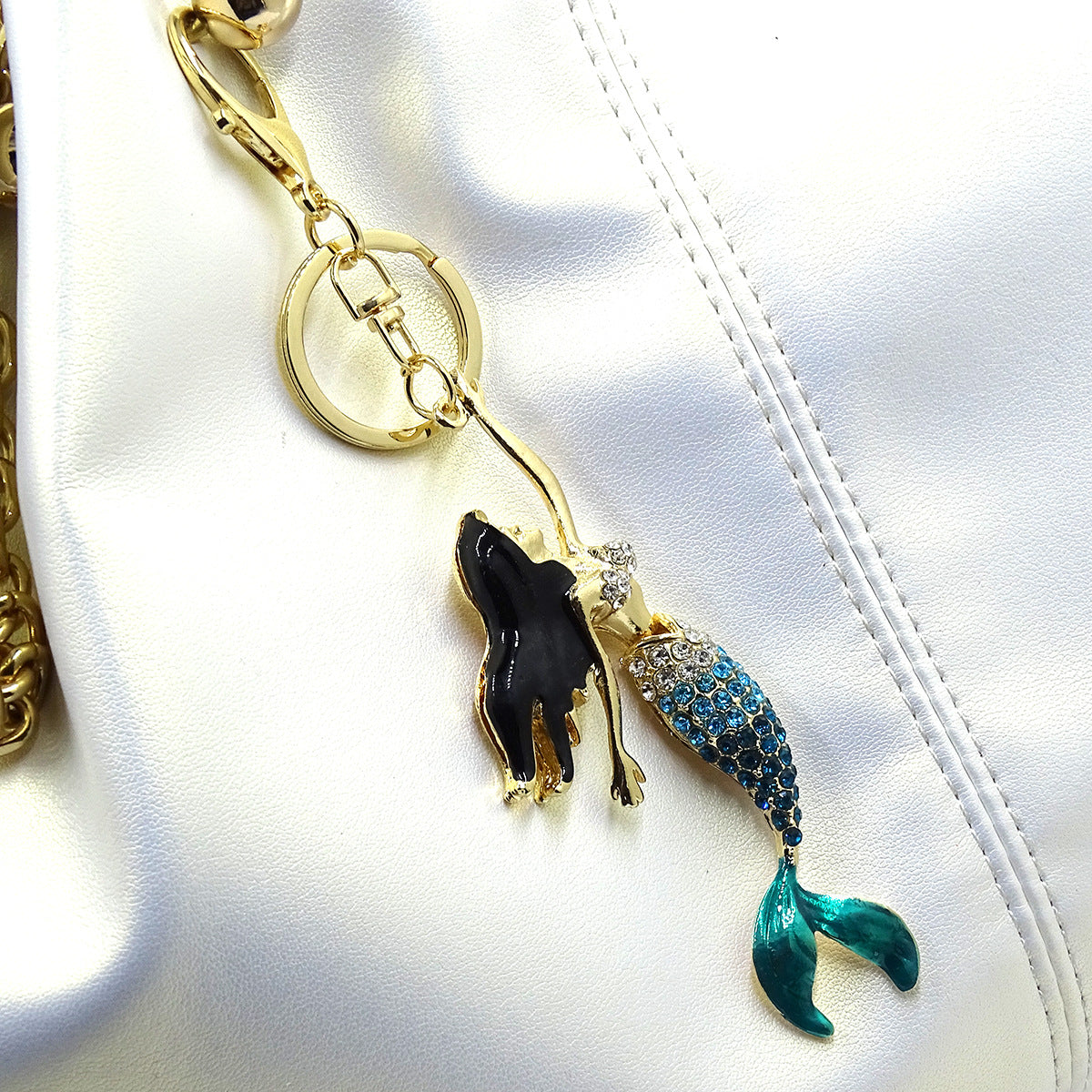 Creative Jewelry Stereo Diamond Enamel Mermaid Keychain Car Hanging Women's Bag Accessories Metal Key Ring