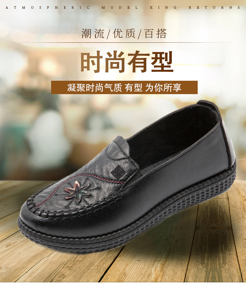 Women's shoes single-layer shoes mother's shoes soft bottom soft surface Spring and Autumn new casual comfortable non-slip flat shoes mother's shoes embroidered shoes