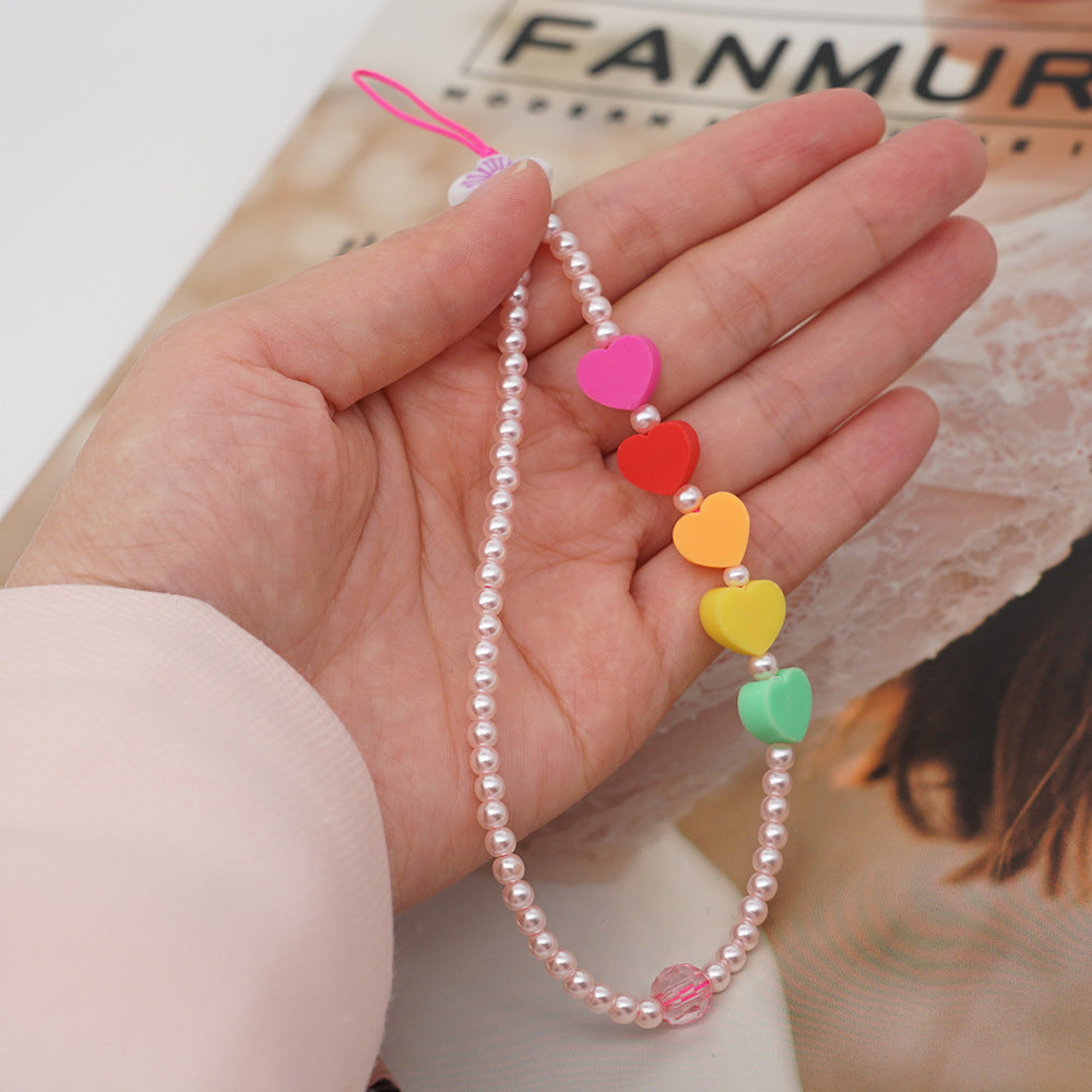 Handmade pearl beaded mobile phone chain mobile phone case lanyard pendant wrist pendant diy accessories