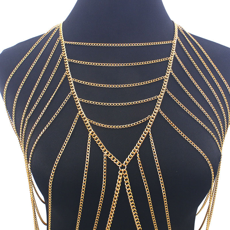 Cross-border jewelry European and American fashion personality punk style metal long multi-layer tassel body chain sexy clothing accessories