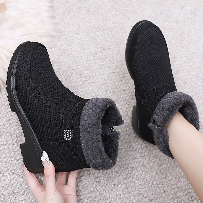 Winter new wedge women's shoes 2024 middle-aged mother non-slip short boots fleece-lined padded warm cotton shoes a generation of hair