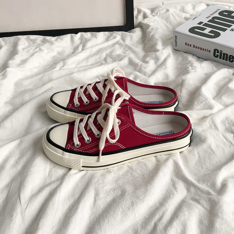Mules en toile pour femme – Style coréen polyvalent 2025 – Slip-on sans talon façon « chaussons » tendance pour étudiantes
