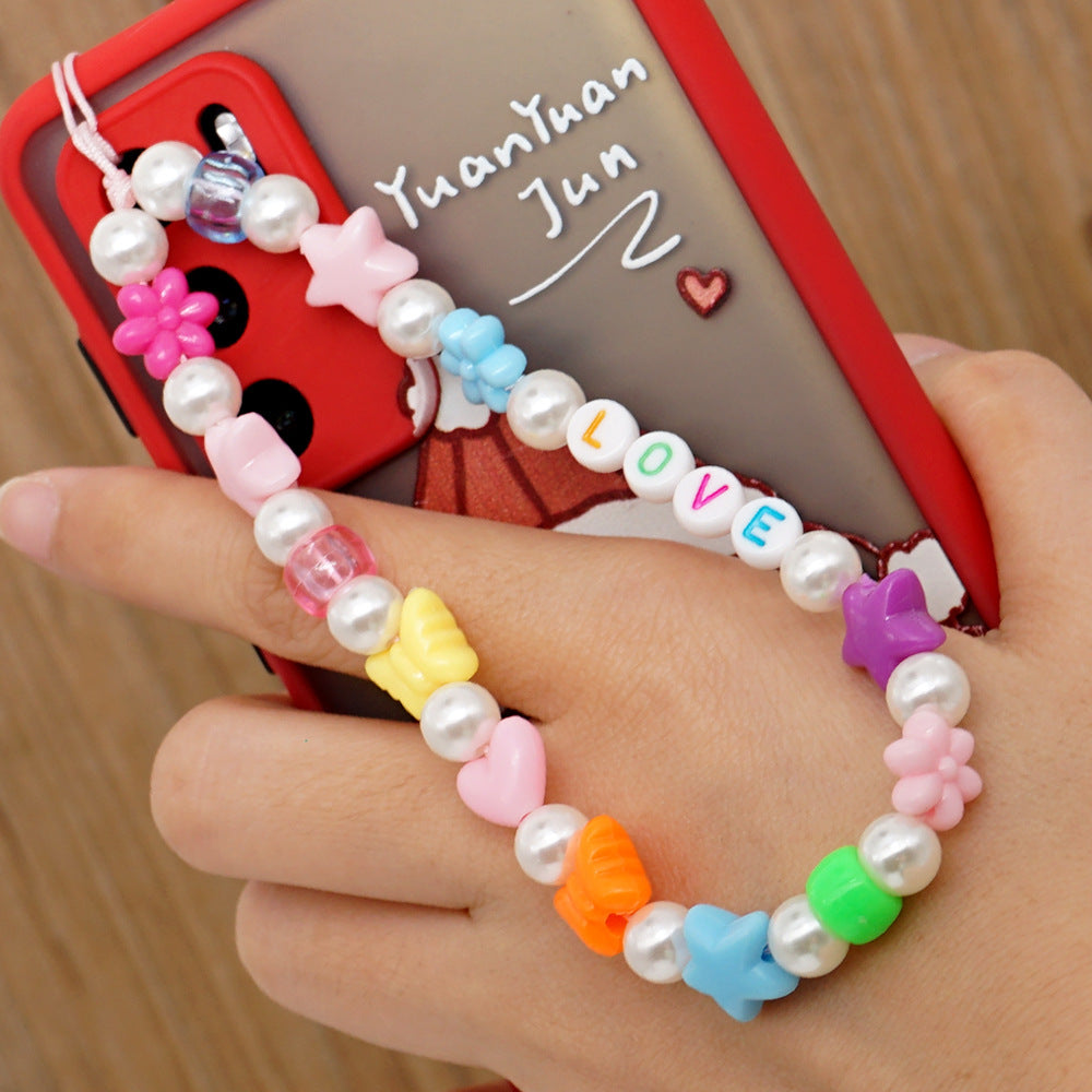 Handmade pearl beaded mobile phone chain mobile phone case lanyard pendant wrist pendant diy accessories