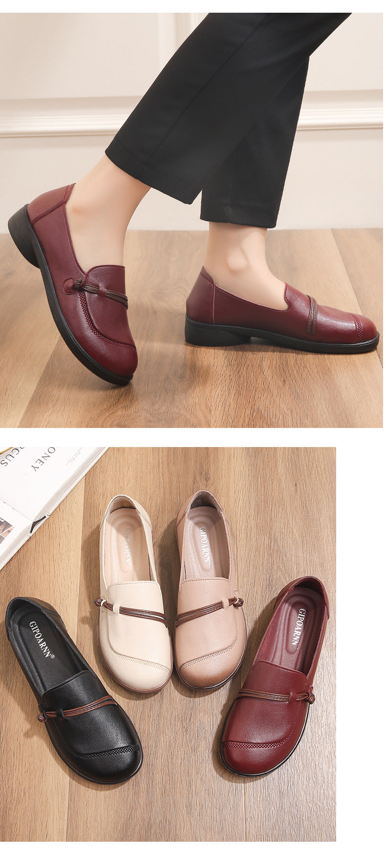 Chaussures pour femmes d'âge mûr et seniors (nouveauté 2026) : semelles souples, cuir confortable et antidérapant, idéales pour le printemps et l'automne