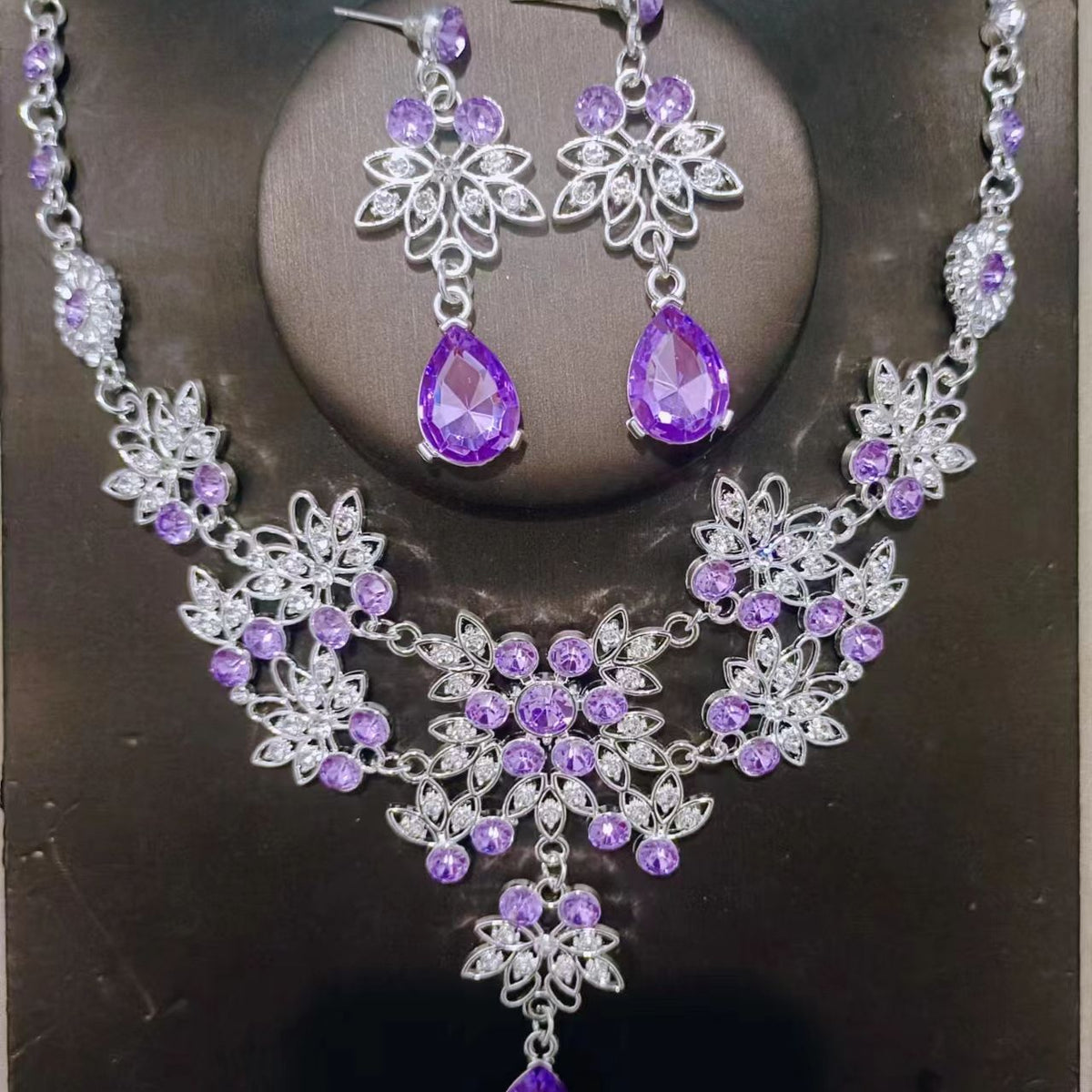 European Bride Necklace Earrings Rhinestone Jewelry Cross-border Bride Wedding Dress Modeling Shooting Water Drop Necklace Accessories