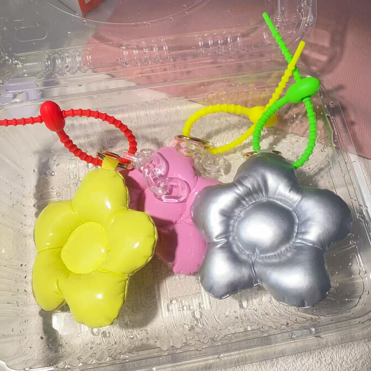Creative Leather Gloss Cotton Flower Pendant Phone Case Accessories Fun Keychain Girl Decoration Bag Hanging