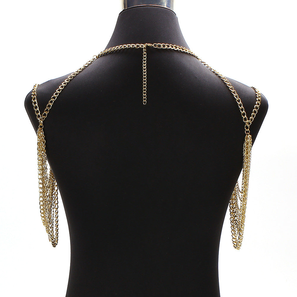 Cross-border explosive jewelry ladies sexy multilayer metal aluminum chain tassel neck chain waist chain set of body chain accessories