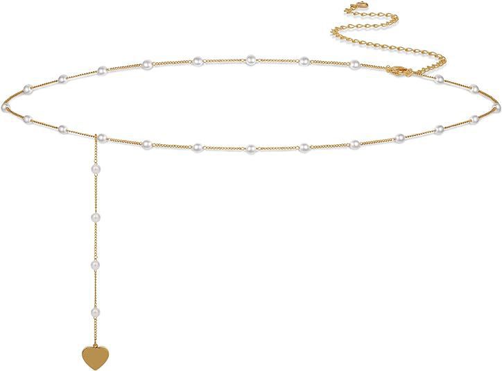 Chaîne de taille sexy et réglable pour femme – Style plage/été avec perles d'imitation et motif cœur – Accessoire polyvalent