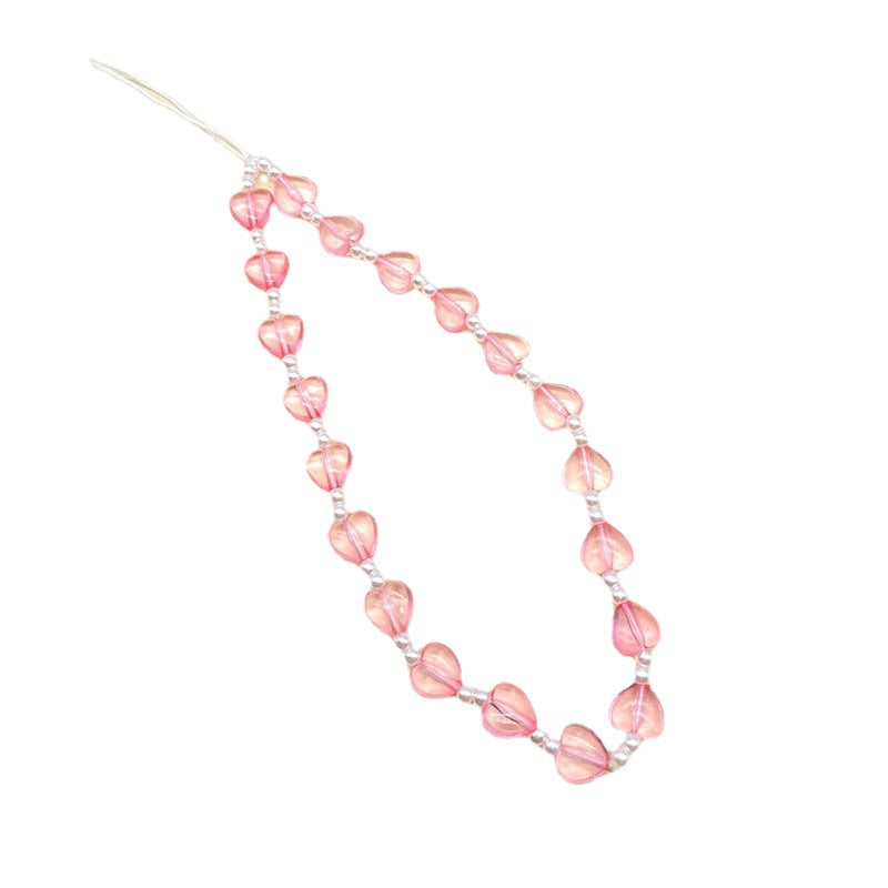 Pink Heart Love Pearl Beaded Mobile Phone Chain Girl's Heart Sweet and Cute Anti-lost Mobile Phone Lanyard Neck
