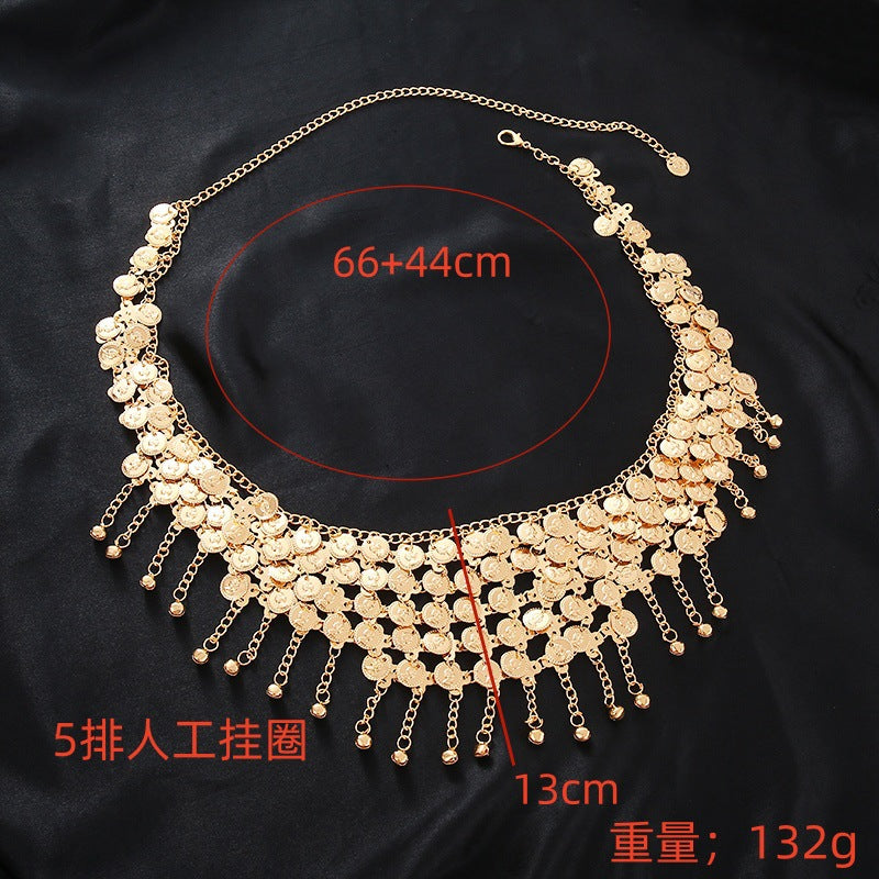 Chaîne de taille bohème avec pendentifs clochettes – Ceinture rétro style ethnique avec portrait – Accessoire vintage original et polyvalent