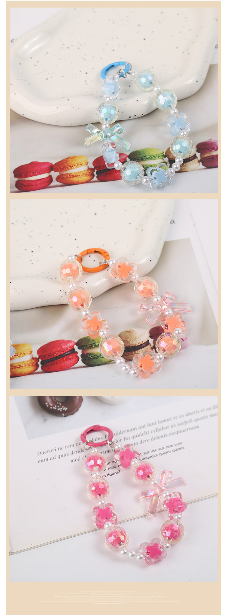 Japanese and Korean Ins Style Handmade Beaded Macaron Colorful Beads Mobile Phone Lanyard Flower Mobile Phone Chain Wrist Rope Wholesale