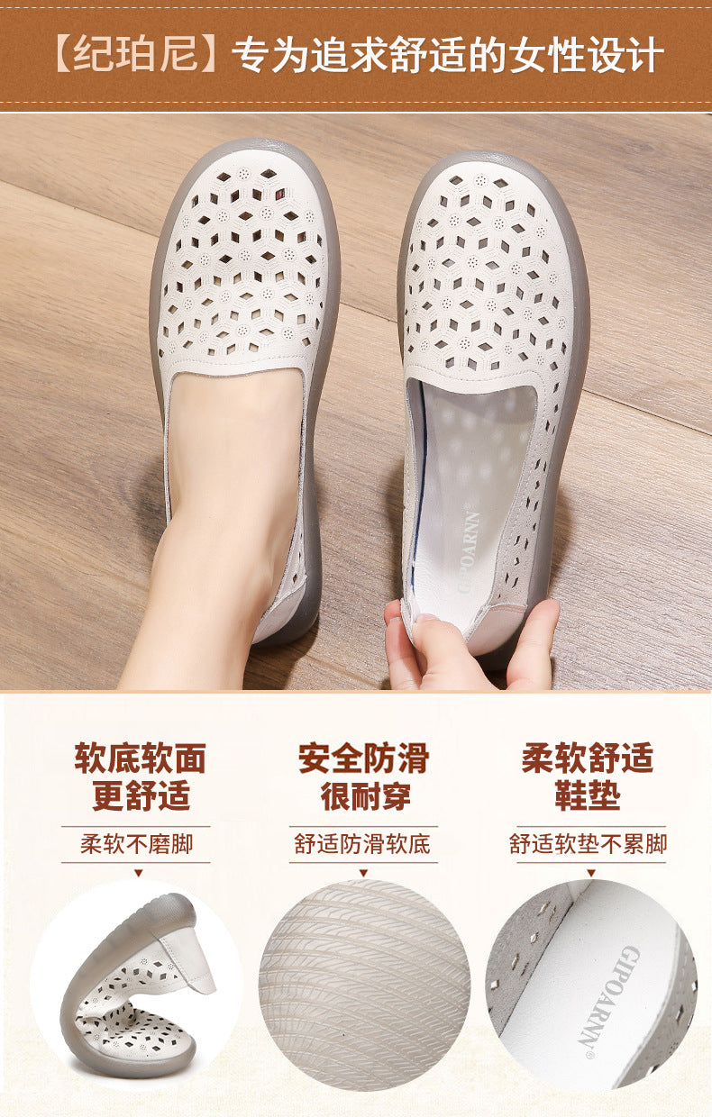 Chaussures pour femmes d'âge mûr et seniors : cuir respirant pour l'été, semelles souples anti-fatigue, incluant sandales et sabots antidérapants