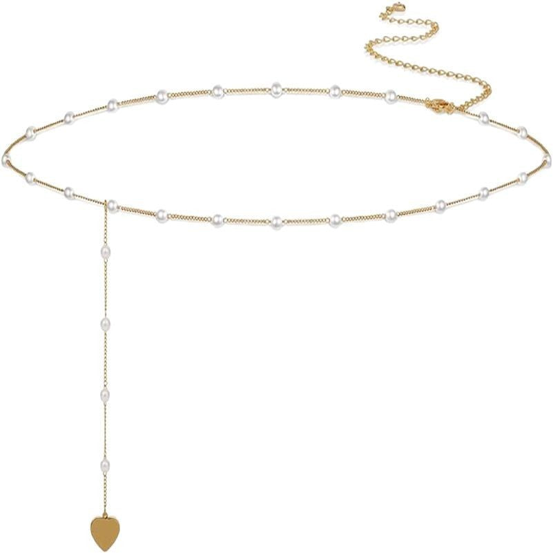 Chaîne de taille sexy et réglable pour femme – Style plage/été avec perles d'imitation et motif cœur – Accessoire polyvalent
