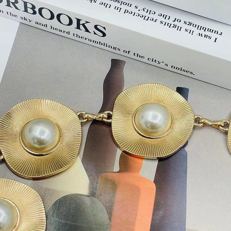 2025 New European and American Style Pearl Waist Chain Accessories for Women, High-End Metal Thick Chain Belt Decoration for Dresses