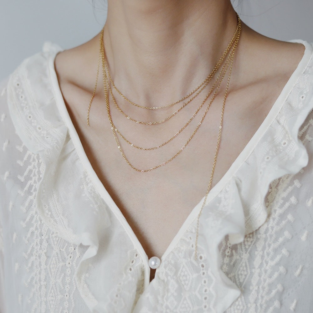 Collier chaîne fine et élégante (style européen/américain) – Chaîne de clavicule polyvalente – Bijou idéal pour chemisier ou robe