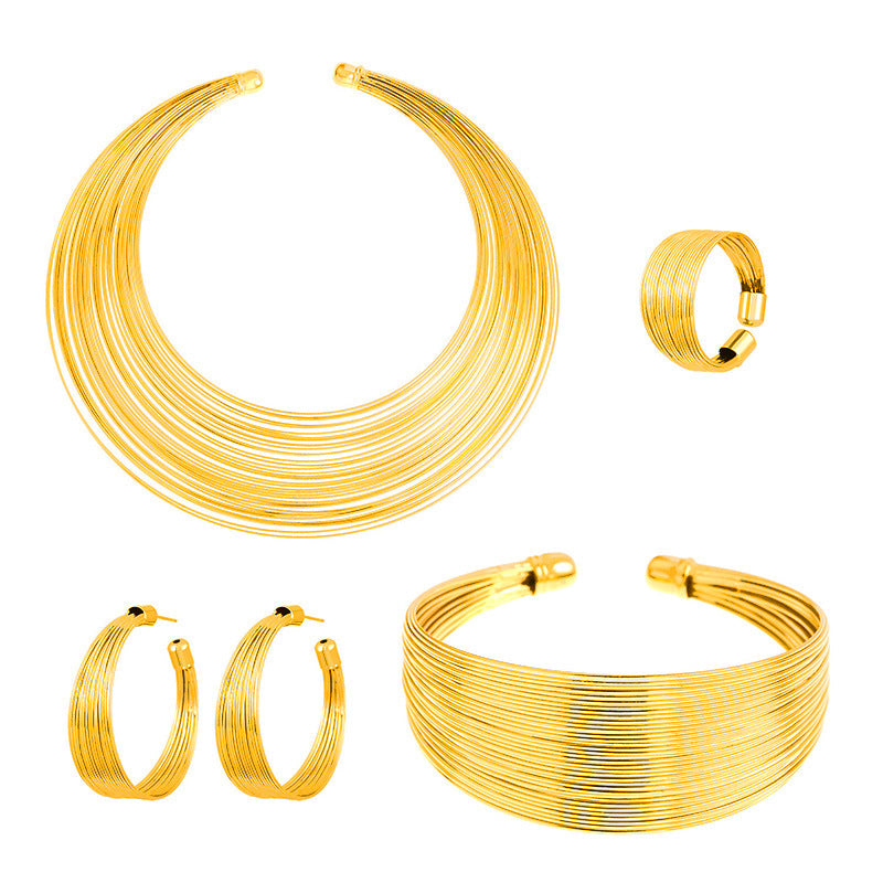 European and American temperament necklace suit alloy multi-wire collar four-piece fashion Joker cold wind jewelry wholesale women