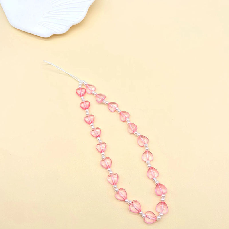 Pink Heart Love Pearl Beaded Mobile Phone Chain Girl's Heart Sweet and Cute Anti-lost Mobile Phone Lanyard Neck