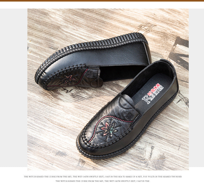 Women's shoes single-layer shoes mother's shoes soft bottom soft surface Spring and Autumn new casual comfortable non-slip flat shoes mother's shoes embroidered shoes