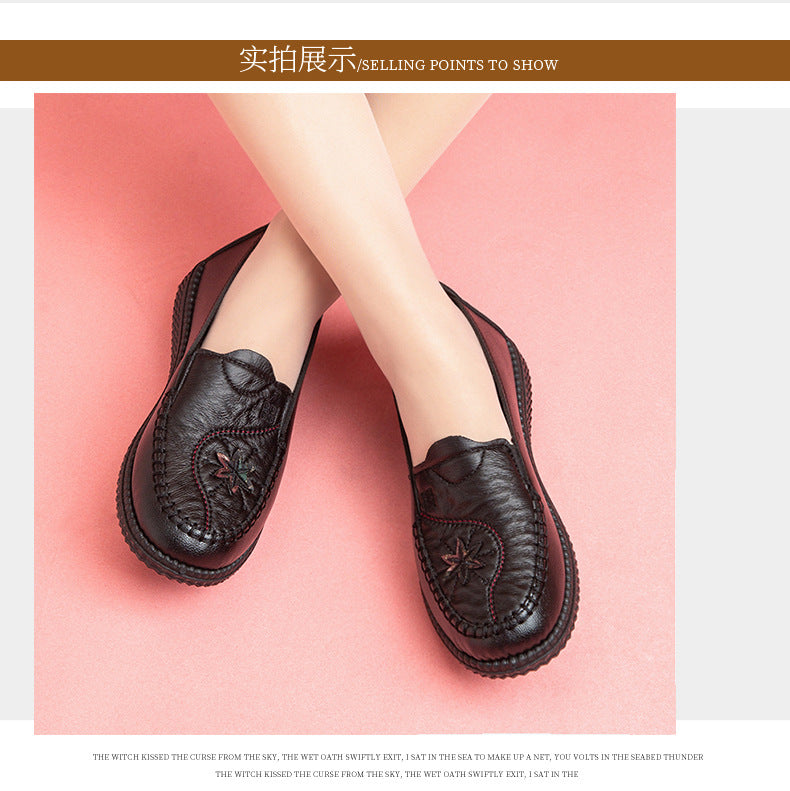 Women's shoes single-layer shoes mother's shoes soft bottom soft surface Spring and Autumn new casual comfortable non-slip flat shoes mother's shoes embroidered shoes