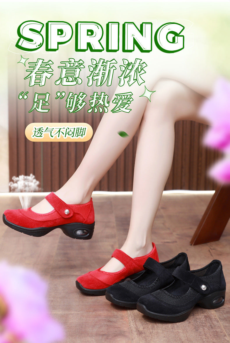 Dancing Shoes Women's Comfortable Soft Sole Square Dancing Women's Shoes Mesh Shoes for Moms Old Beijing Cloth Shoes Thick Sole Work Shoes