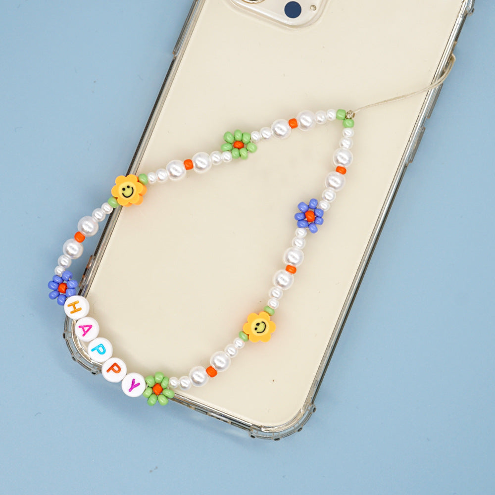 Handmade pearl beaded mobile phone chain mobile phone case lanyard pendant wrist pendant diy accessories