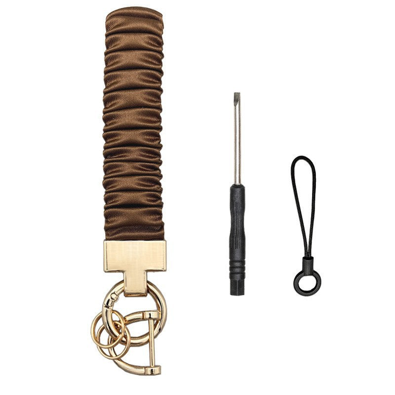Long Mobile Phone Lanyard with a Neck-Hanging Design, Handmade Sturdy Pleated Fabric Phone Strap with Metal Buckle and Elastic Decorative Chain