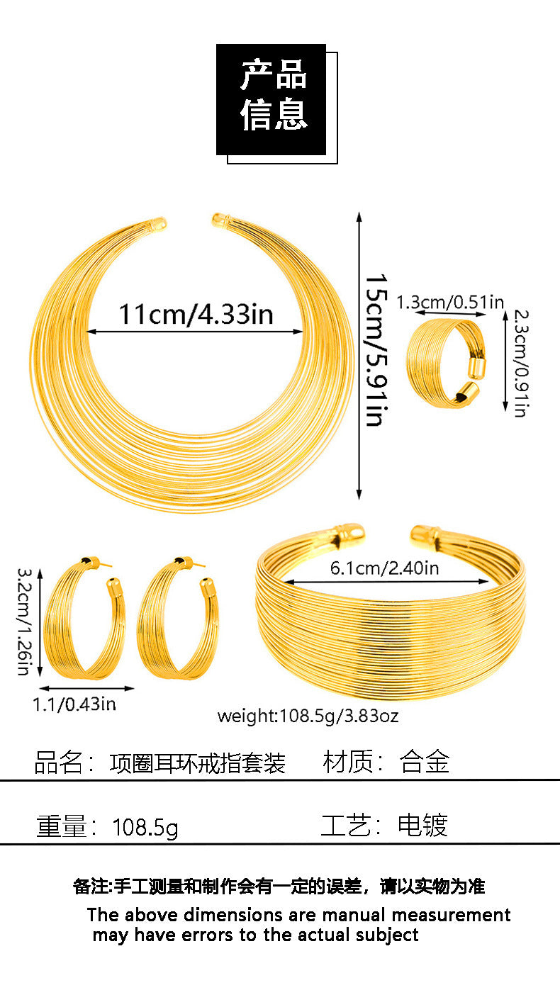 European and American temperament necklace suit alloy multi-wire collar four-piece fashion Joker cold wind jewelry wholesale women