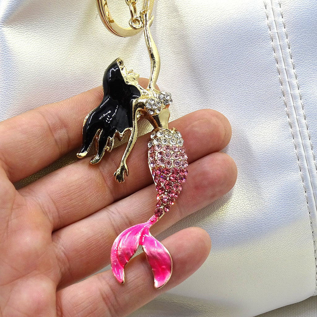 Creative Jewelry Stereo Diamond Enamel Mermaid Keychain Car Hanging Women's Bag Accessories Metal Key Ring
