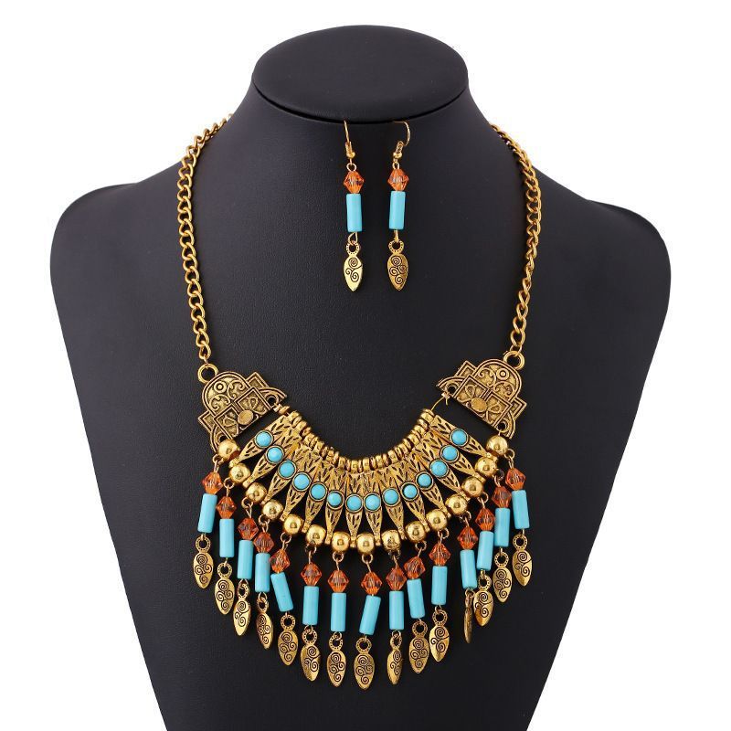 Parure de collier rétro audacieux (style international) pour femme : luxe, cristaux et élégance pour soirées et banquets – Vente directe d'usine