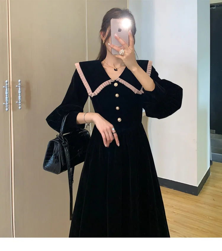 Robe en velours pour femmes, jupe longue Kimono à la mode, taille française, printemps automne