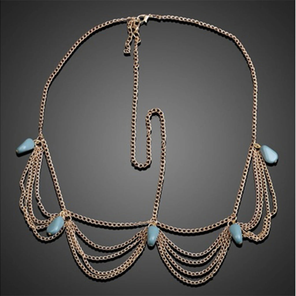 Accessoires de cheveux bohème pour femmes, élégant, Vintage, Turquoise, chaîne frontale, pompon exquis, pierres précieuses, cerceau pour cheveux