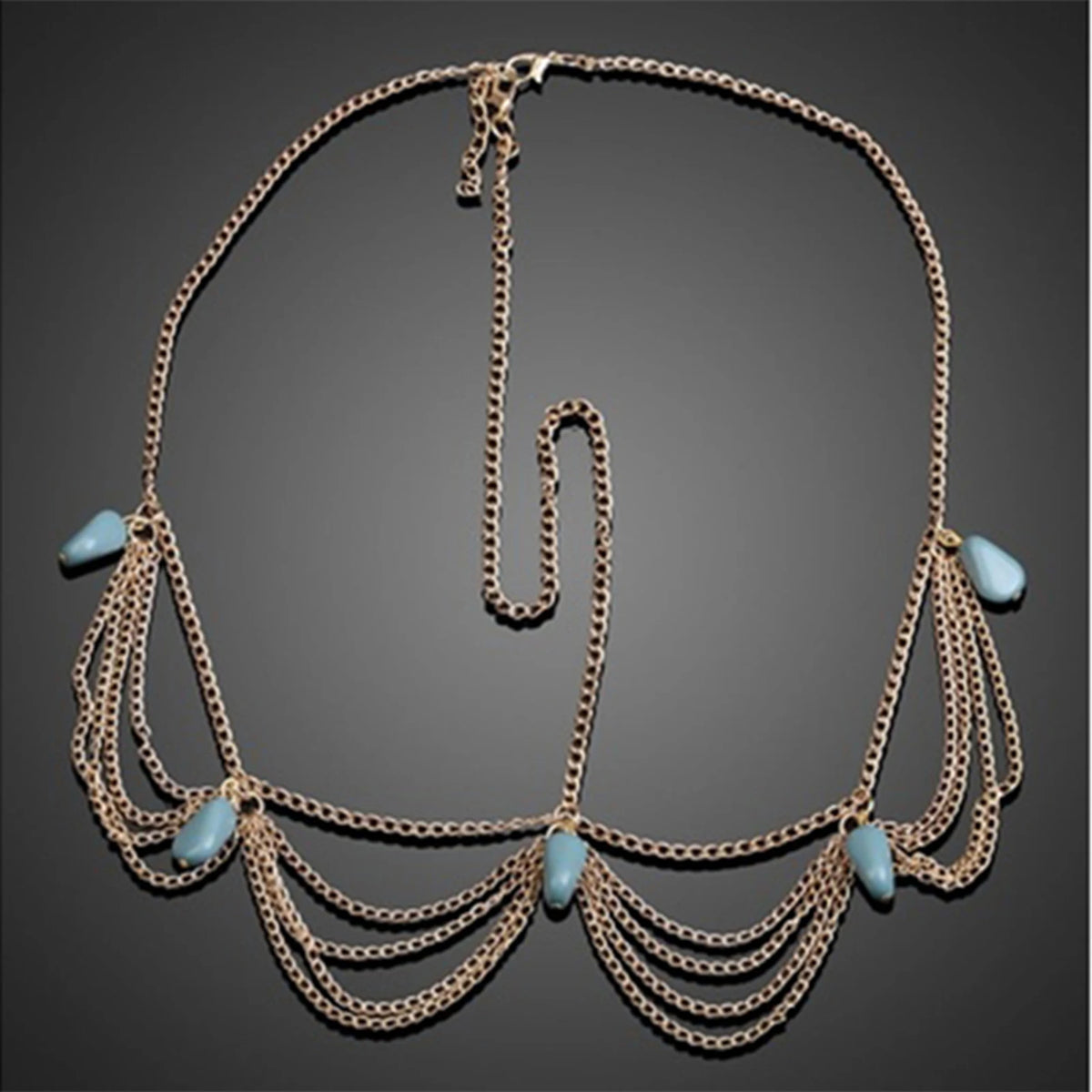 Accessoires de cheveux bohème pour femmes, élégant, Vintage, Turquoise, chaîne frontale, pompon exquis, pierres précieuses, cerceau pour cheveux