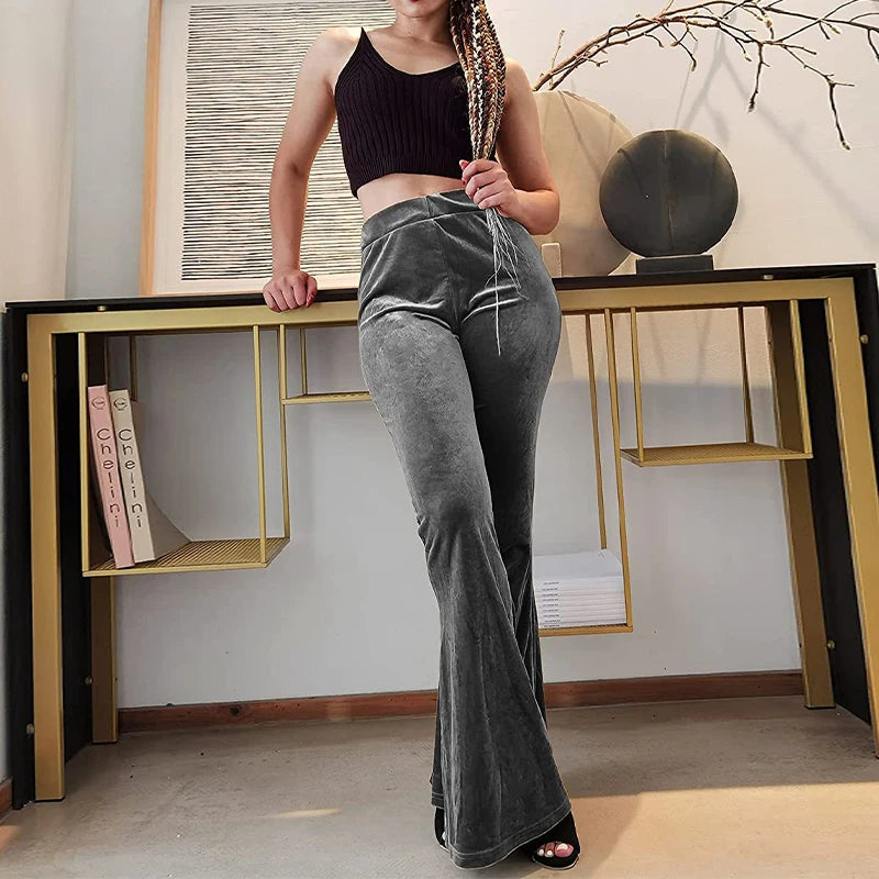 Pantalon évasé en velours pour femme, pantalon à cloche, coupe couvertes, taille haute, décontracté, automne, hiver