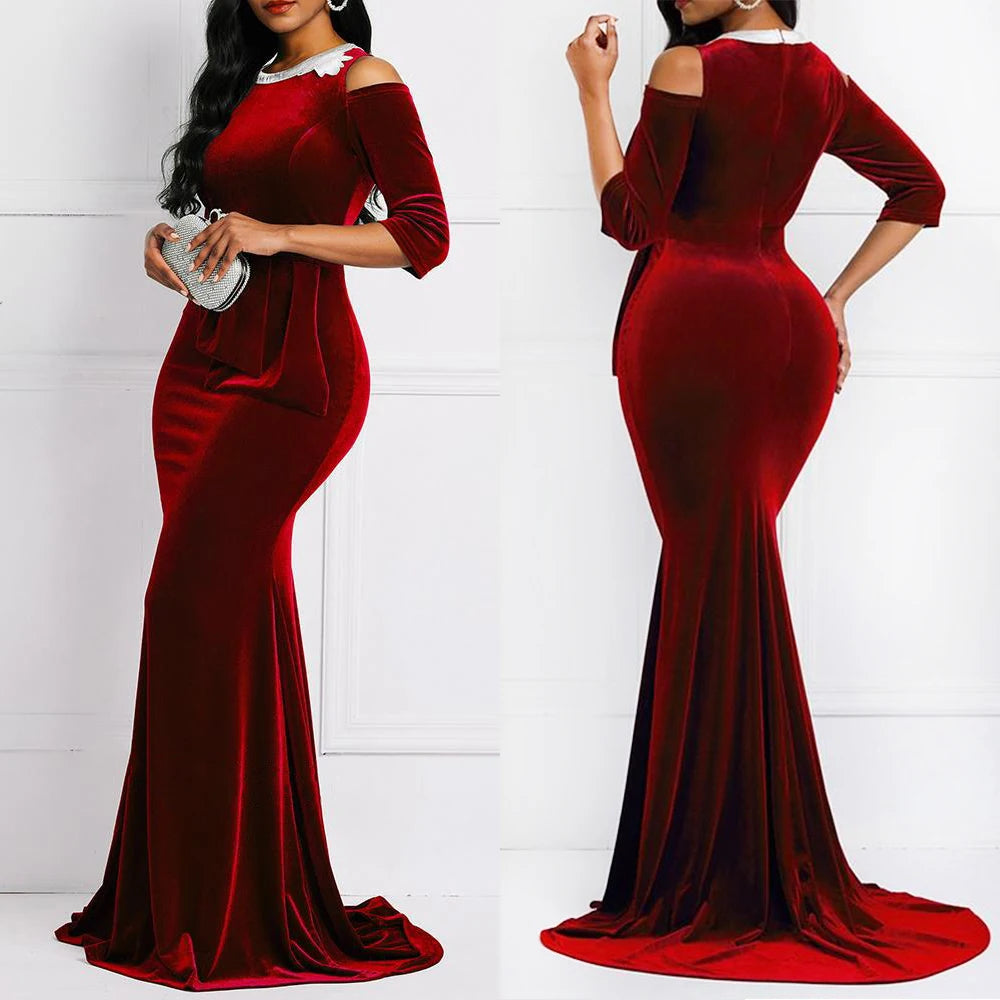 Robe d'été personnalisée en velours pour femmes, style sirène, mode Ankara, rouge, Vetement Femme, noire, Sexy, longueur au sol, 2023