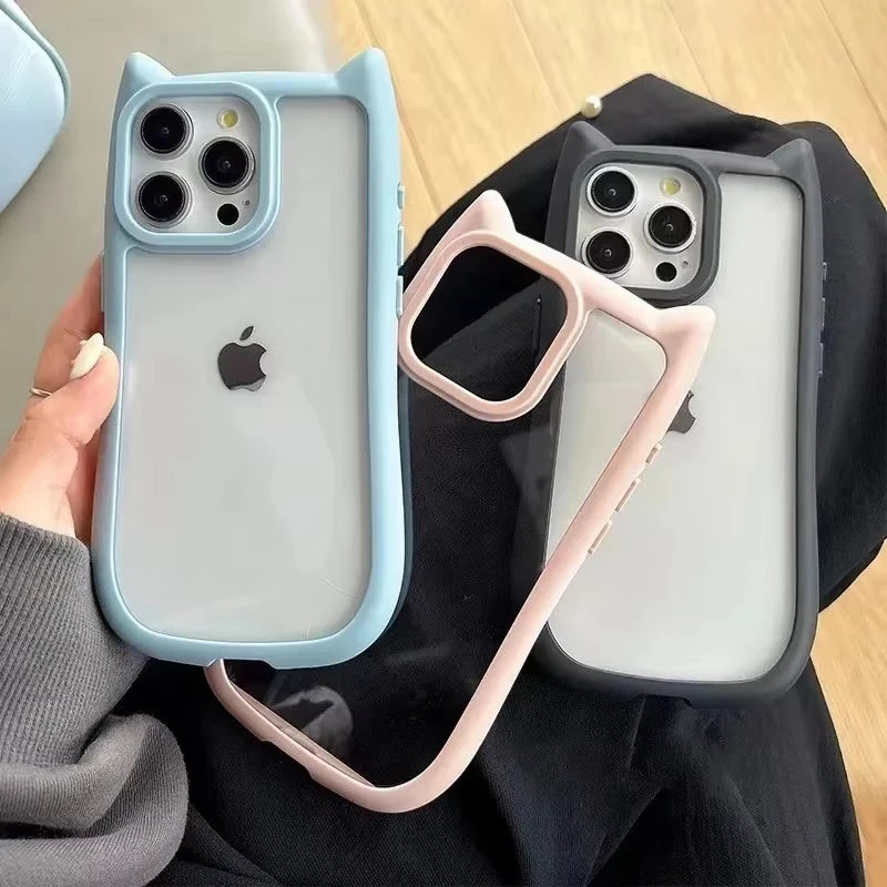 Coque de téléphone en Silicone souple avec oreilles de chat, étui arrière Transparent antichoc pour iPhone 16 17 13 15 14 12 11 Pro Max Air XS Max