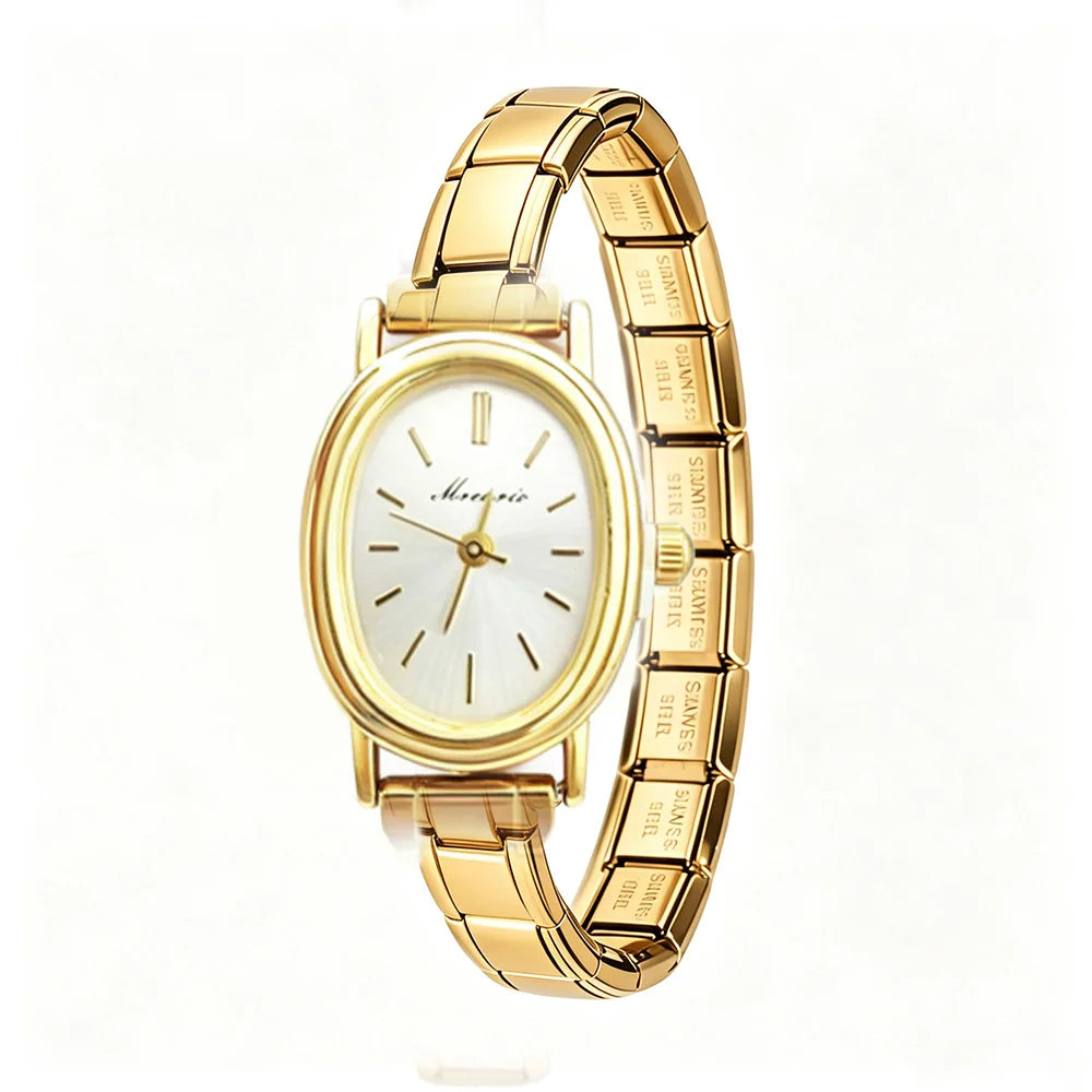 Montre à breloques DIY 9MM, style vintage de luxe, en acier inoxydable, bracelet à maillons italiens dorés pour femme, idéale pour le bureau au quotidien