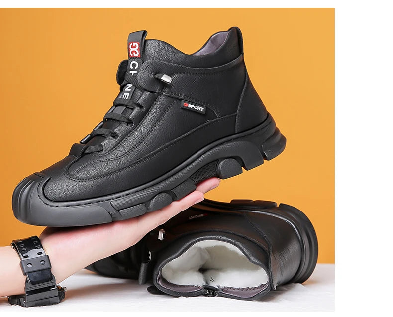 Bottes en cuir Pu hommes printemps chaussures hautes décontractées pour hommes tendance fermeture éclair chaussures plates hiver Sneaker vulcanisé cheville Tennis Zapatillas