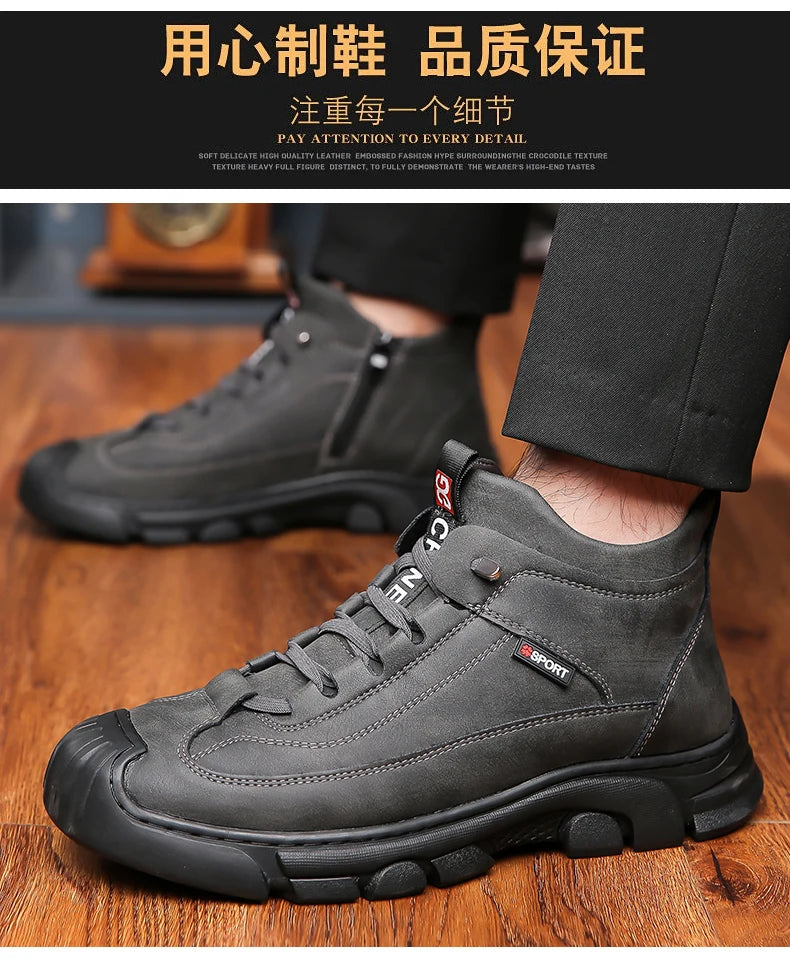 Bottes en cuir Pu hommes printemps chaussures hautes décontractées pour hommes tendance fermeture éclair chaussures plates hiver Sneaker vulcanisé cheville Tennis Zapatillas