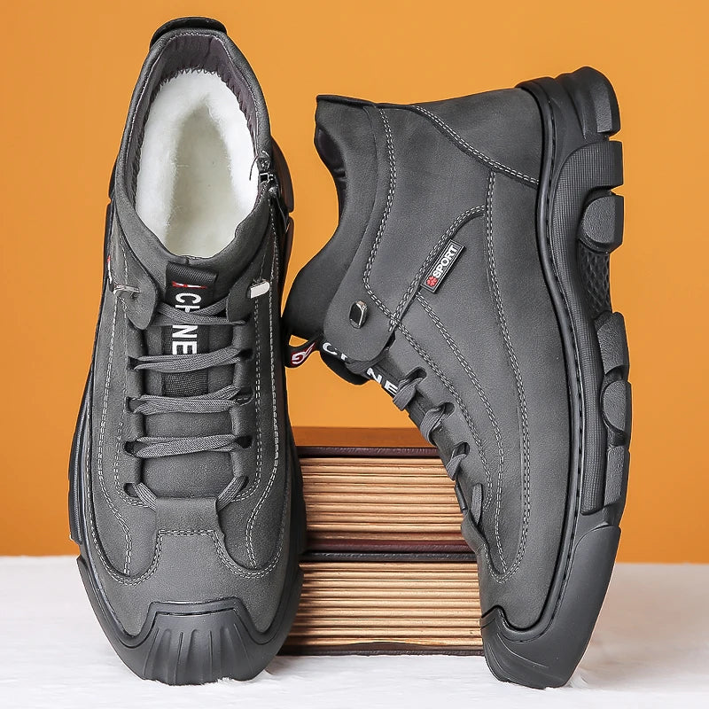 Bottes en cuir Pu hommes printemps chaussures hautes décontractées pour hommes tendance fermeture éclair chaussures plates hiver Sneaker vulcanisé cheville Tennis Zapatillas
