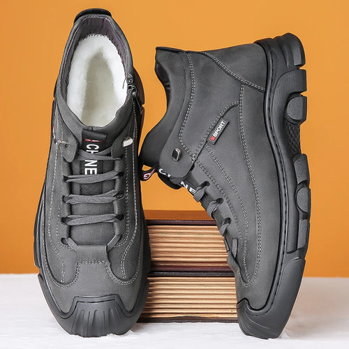 Bottes en cuir Pu hommes printemps chaussures hautes décontractées pour hommes tendance fermeture éclair chaussures plates hiver Sneaker vulcanisé cheville Tennis Zapatillas