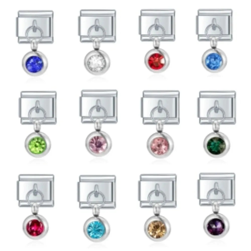 2025 femmes mode douze mois Zircon italien breloques liens modulaire ajustement 9mm en acier inoxydable élastique Bracelet bricolage fabrication de bijoux