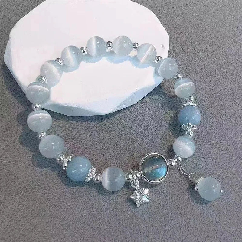 Bracelet pendentif lapin en pierre de lune pour femme, cristal, opale blanche, pierre naturelle, brin perlé, bijoux faits à la main, mode