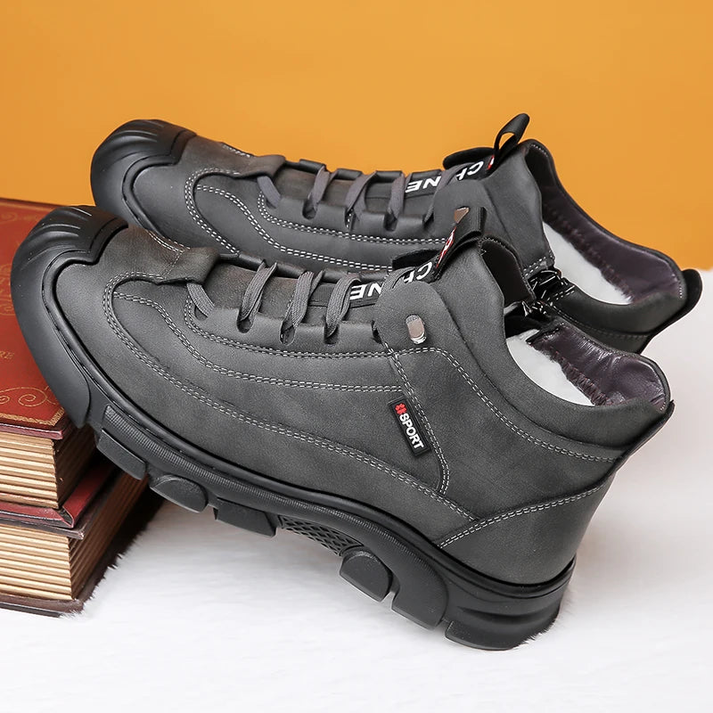 Bottes en cuir Pu hommes printemps chaussures hautes décontractées pour hommes tendance fermeture éclair chaussures plates hiver Sneaker vulcanisé cheville Tennis Zapatillas
