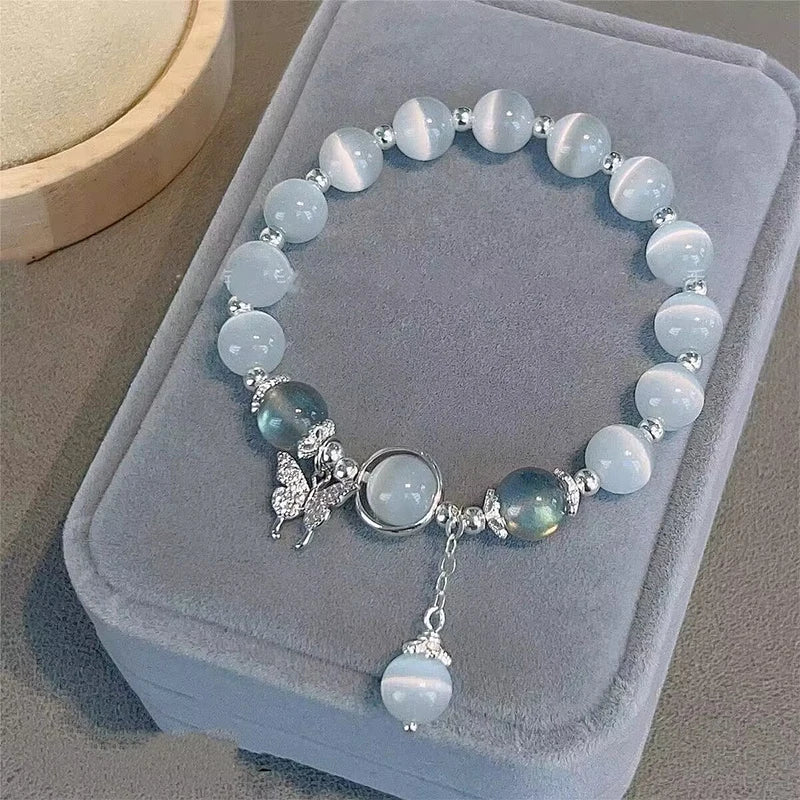 Bracelet pendentif lapin en pierre de lune pour femme, cristal, opale blanche, pierre naturelle, brin perlé, bijoux faits à la main, mode