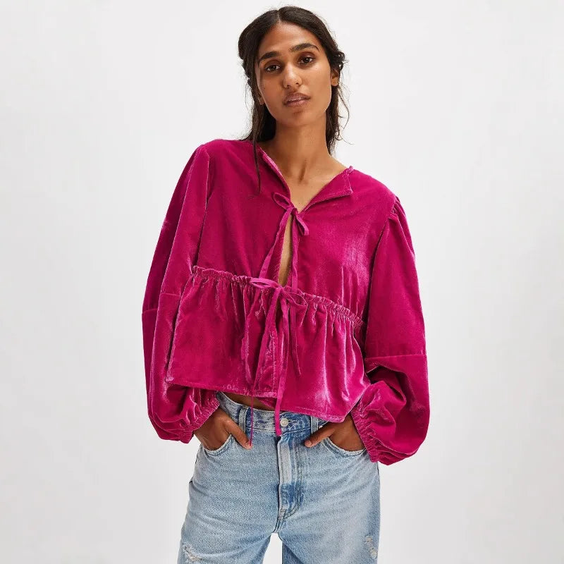 Vêtements pour femmes offre spéciale chemise en velours magasin indépendant nouveau Style dames doux décontracté cravate sangle chemise confortable hiver femmes