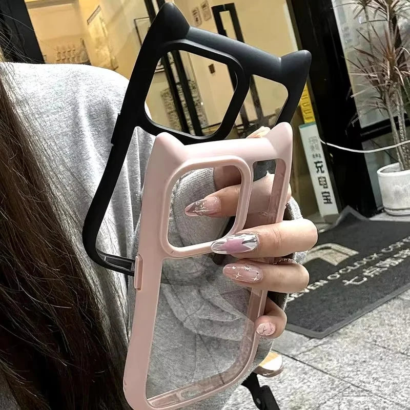 Coque de téléphone en Silicone souple avec oreilles de chat, étui arrière Transparent antichoc pour iPhone 16 17 13 15 14 12 11 Pro Max Air XS Max