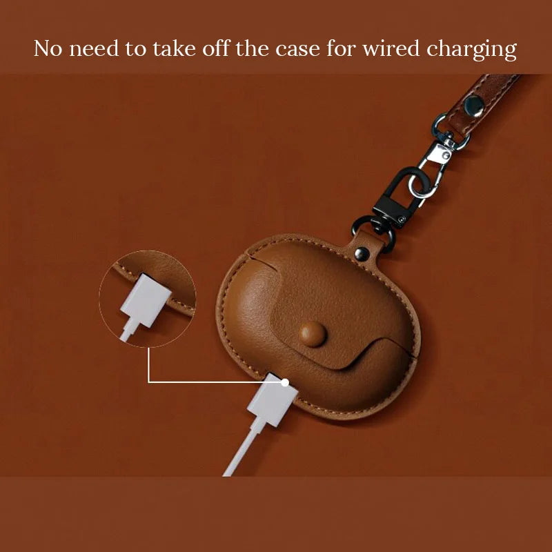 Étui de protection en cuir pour écouteurs OPPO Enco Clip 2, housse en cuir PU de qualité supérieure avec cordon anti-perte, protection intégrale antichoc