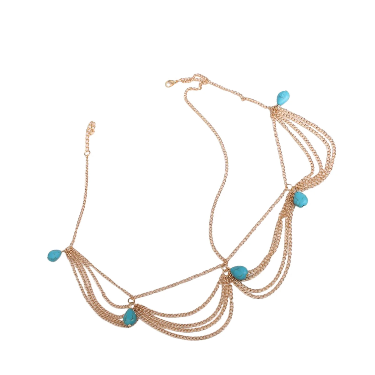Accessoires de cheveux bohème pour femmes, élégant, Vintage, Turquoise, chaîne frontale, pompon exquis, pierres précieuses, cerceau pour cheveux