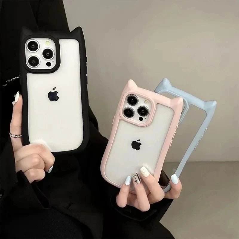 Coque de téléphone en Silicone souple avec oreilles de chat, étui arrière Transparent antichoc pour iPhone 16 17 13 15 14 12 11 Pro Max Air XS Max